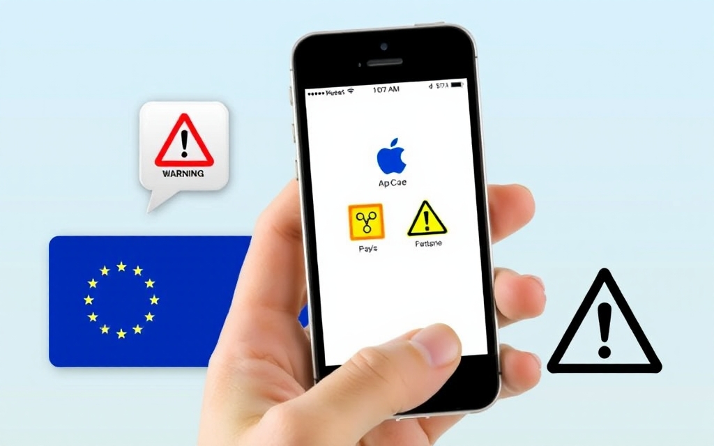 Метки Apple в ЕС: Приложения используют альтернативные платежи с предупреждающими значками.